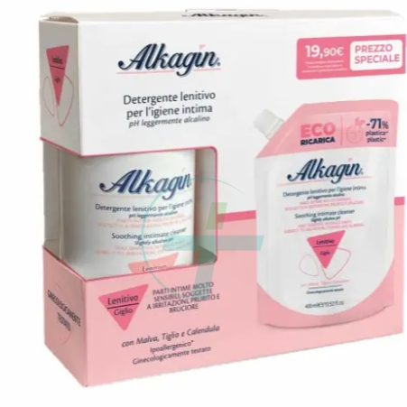 Alkagin Detergente Intimo Ph7 Lenitivo 400ml + Ricarica 400ml